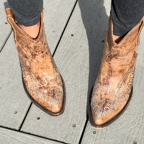 Old Gringo Distressed Brown Ankle Boots with Crystal Accents - Picture 1 of 4